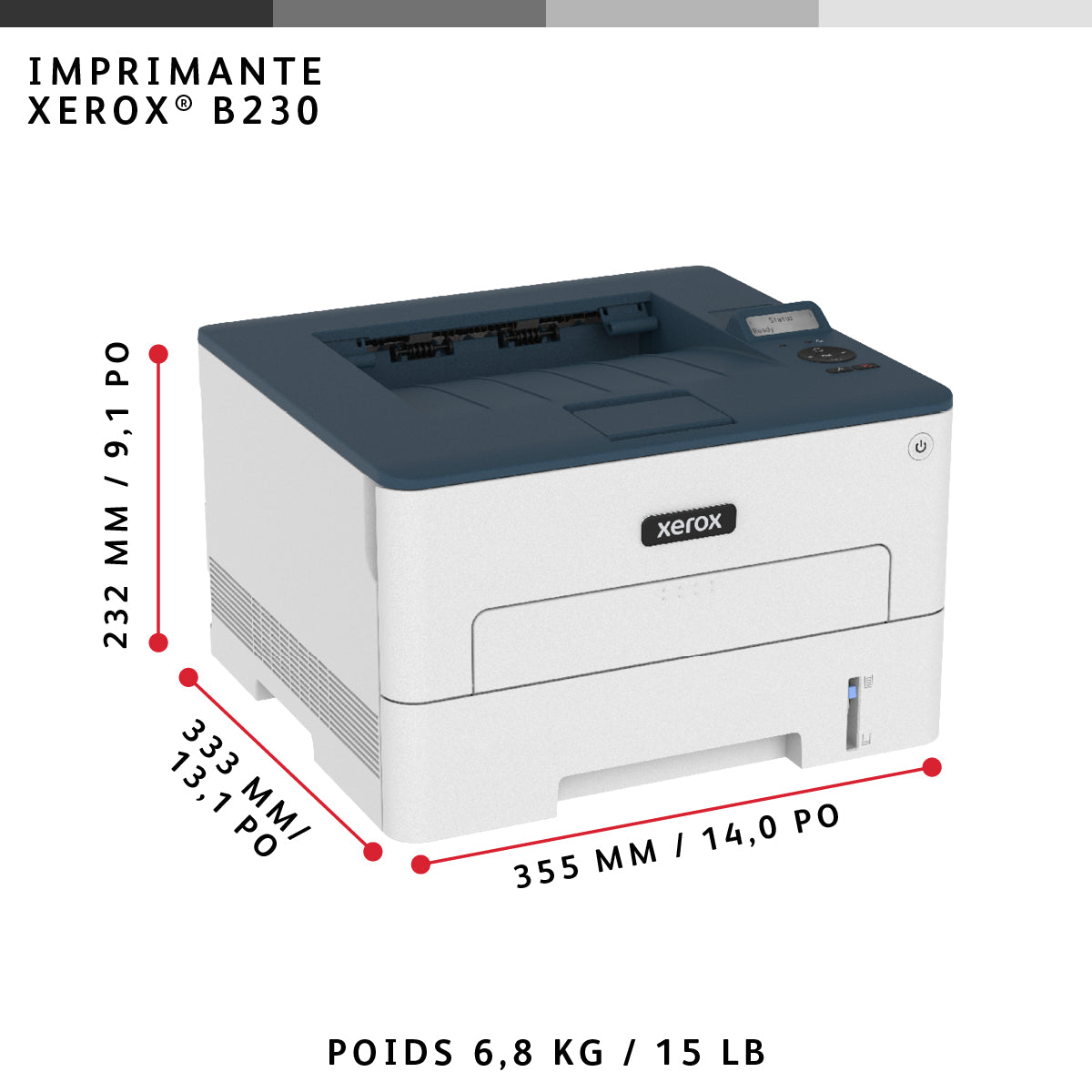 Xerox B230 Imprimante Laser A4 Recto Verso Sans Fil, 34 ppm, PCL5e/6, Capacité 251 feuilles