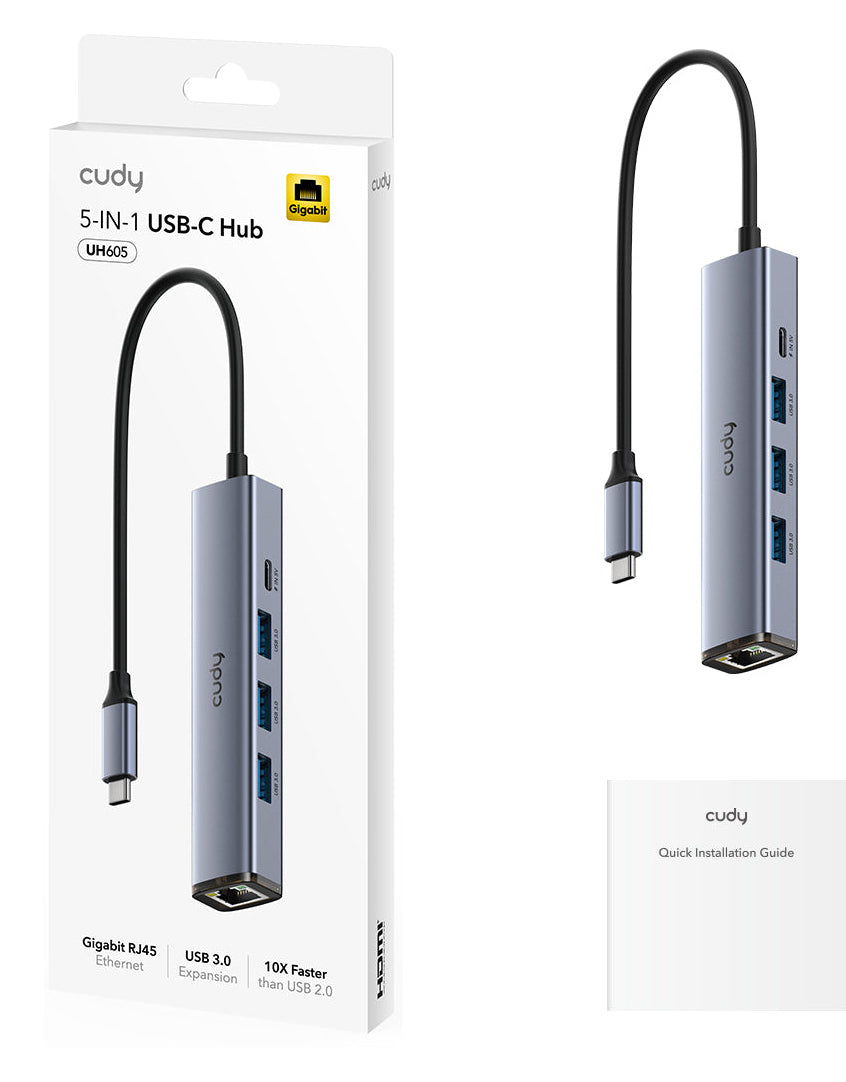 Cudy UH605 station d'accueil Avec fil USB 3.2 Gen 1 (3.1 Gen 1) Type-C Gris, Argent