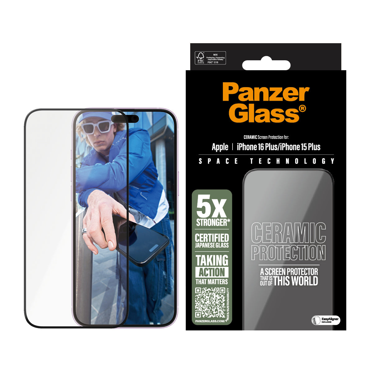 PanzerGlass ® Ceramic Screen Protector iPhone 16 Plus | 15 Plus | Ultra-Wide Fit w. EasyAligner Protection d'écran transparent Apple 1 pièce(s)