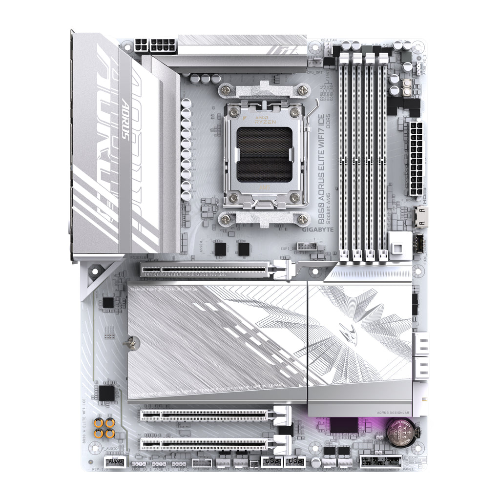GIGABYTE B850 AORUS ELITE WIFI7 ICE Carte Mère - AMD Ryzen 9000 Series CPUs, VRM numérique 14+2+2 phases, jusqu'à 8200MHz DDR5 (OC), 1xPCIe 5.0 + 2xPCIe 4.0 M.2, LAN 2,5, WIFI 7, USB 3.2 Gen 2x2