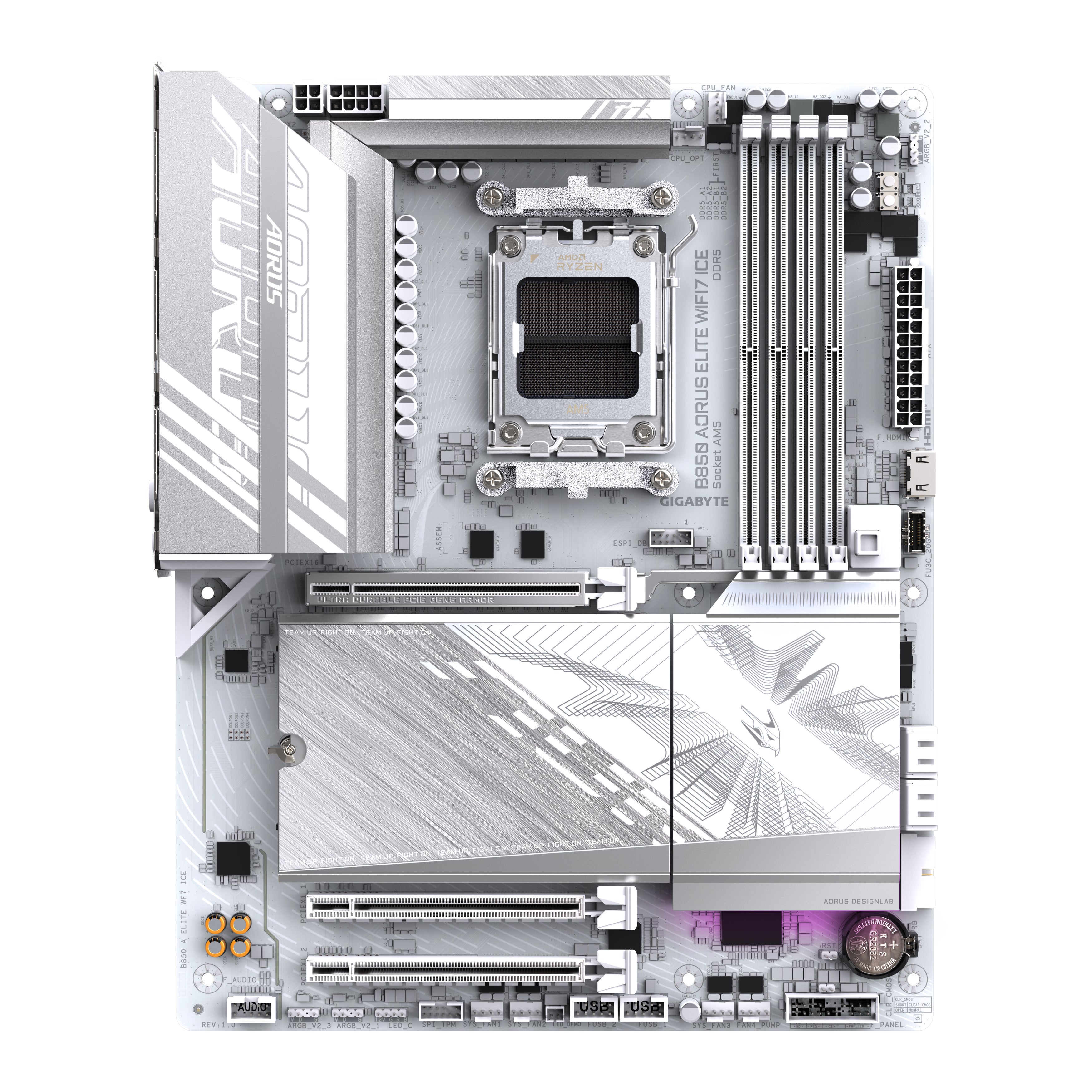 GIGABYTE B850 AORUS ELITE WIFI7 ICE Carte Mère - AMD Ryzen 9000 Series CPUs, VRM numérique 14+2+2 phases, jusqu'à 8200MHz DDR5 (OC), 1xPCIe 5.0 + 2xPCIe 4.0 M.2, LAN 2,5, WIFI 7, USB 3.2 Gen 2x2