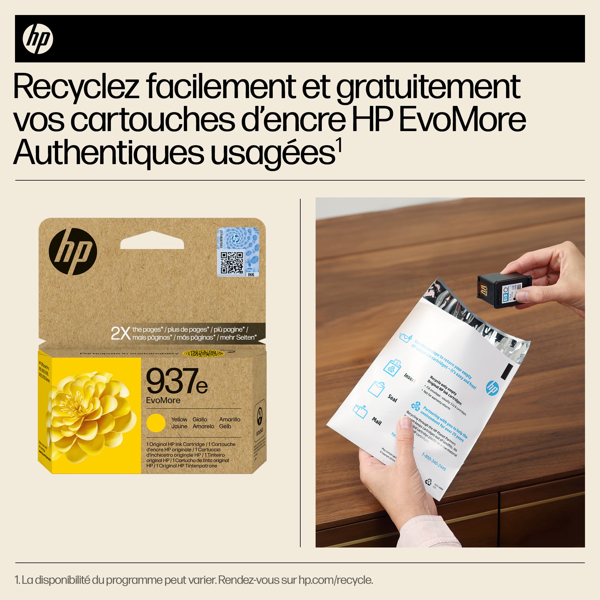 HP 937e Cartouche d’encre authentique Jaune EvoMore
