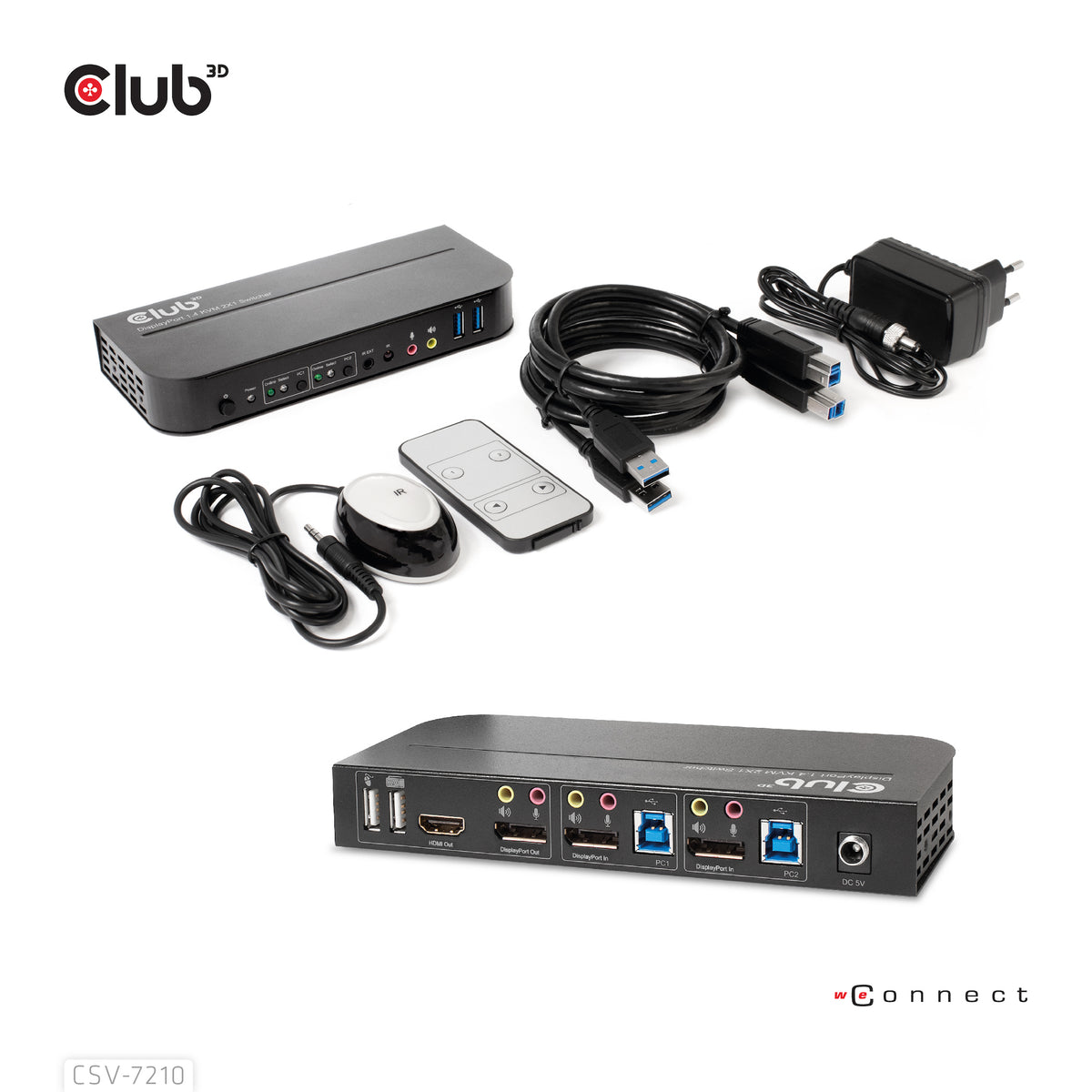 CLUB3D CSV-7210 Commutateur KVM Écran, Clavier et Souris, 4K Ultra HD, Noir