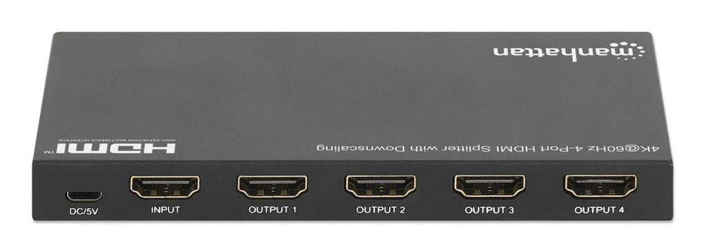 Manhattan Splitter HDMI 4 ports avec downscaling, 4K@60 Hz, distribue 1 entrée HDMI vers 4 sorties (même signal), bouton de conversion 4K vers 1080p, inclut câble Micro-USB vers USB-A (0,8 m), noir - vue 6
