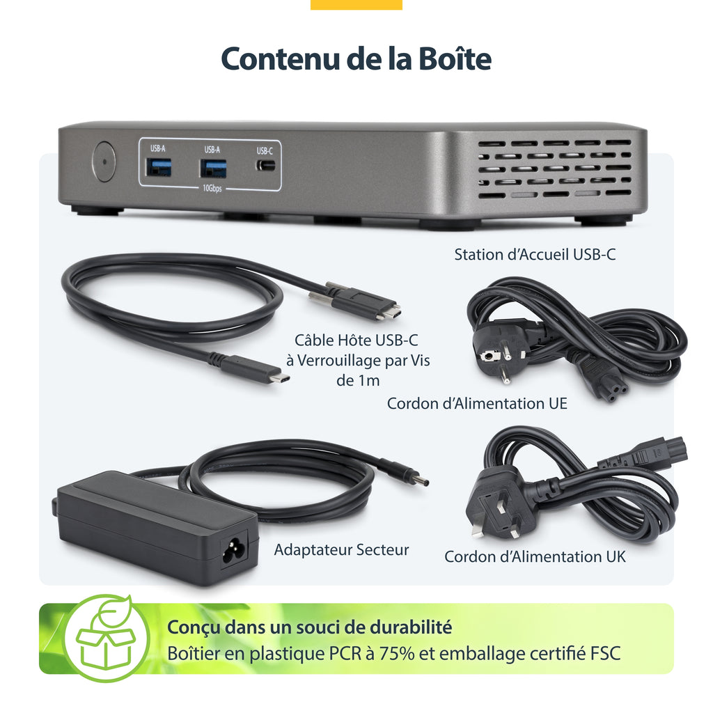 StarTech.com Station d'Accueil USB4 Double Sortie 4K, Chargeur 100W et 2,5GbE pour macOS et Windows