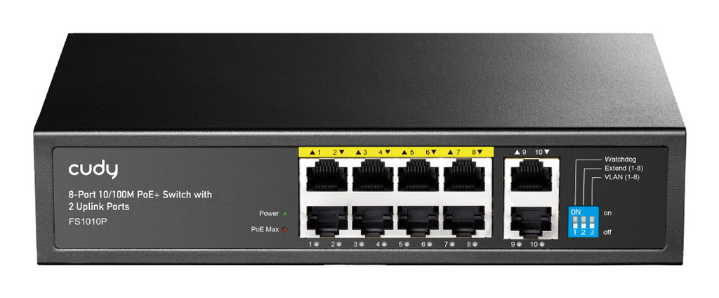 Cudy FS1010P commutateur réseau Non-géré Fast Ethernet (10/100) Connexion Ethernet, supportant l'alimentation via ce port (PoE) Noir