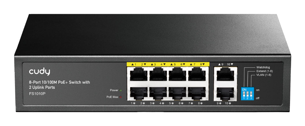 Cudy FS1010P commutateur réseau Non-géré Fast Ethernet (10/100) Connexion Ethernet, supportant l'alimentation via ce port (PoE) Noir