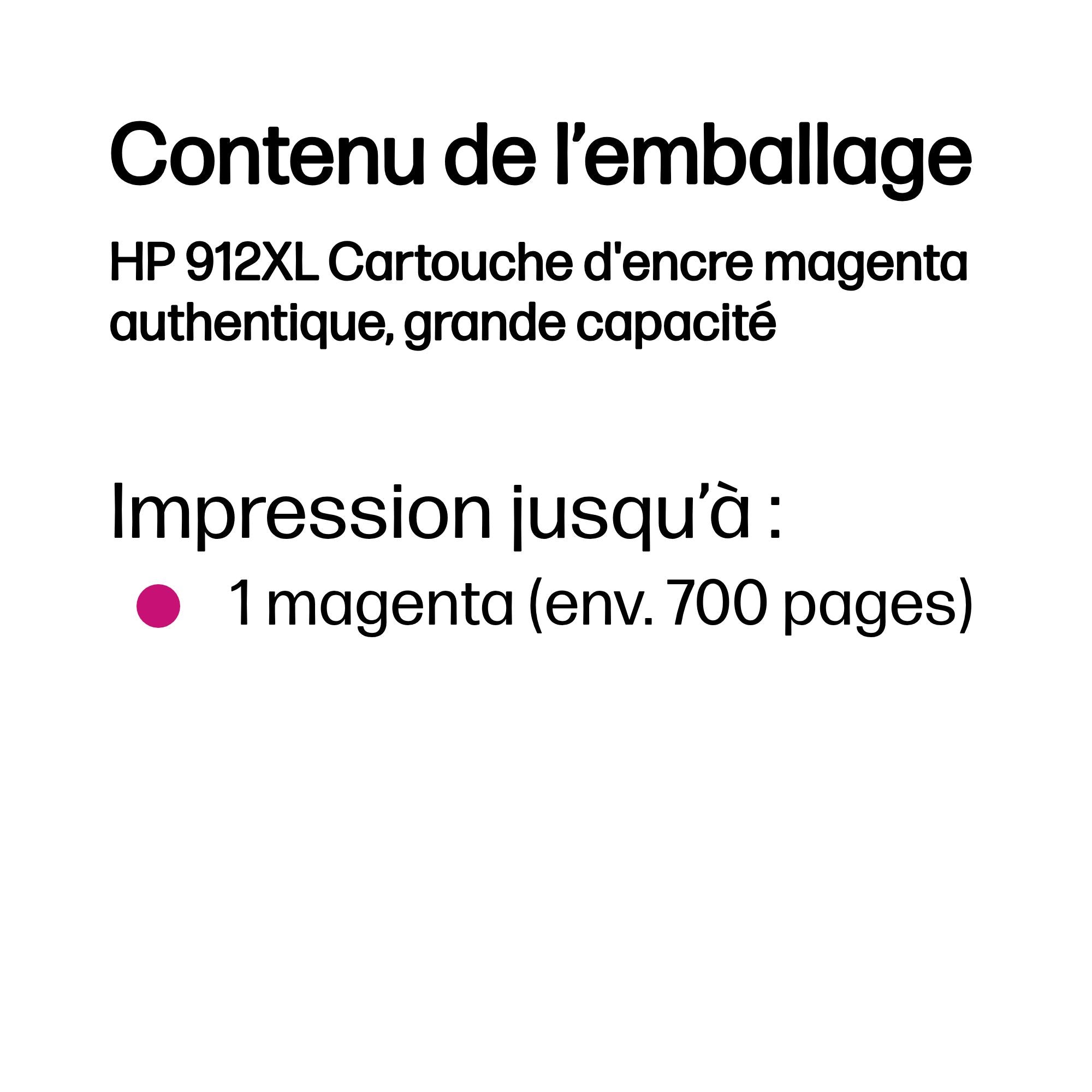 HP 912XL Cartouche d'encre magenta authentique, grande capacité