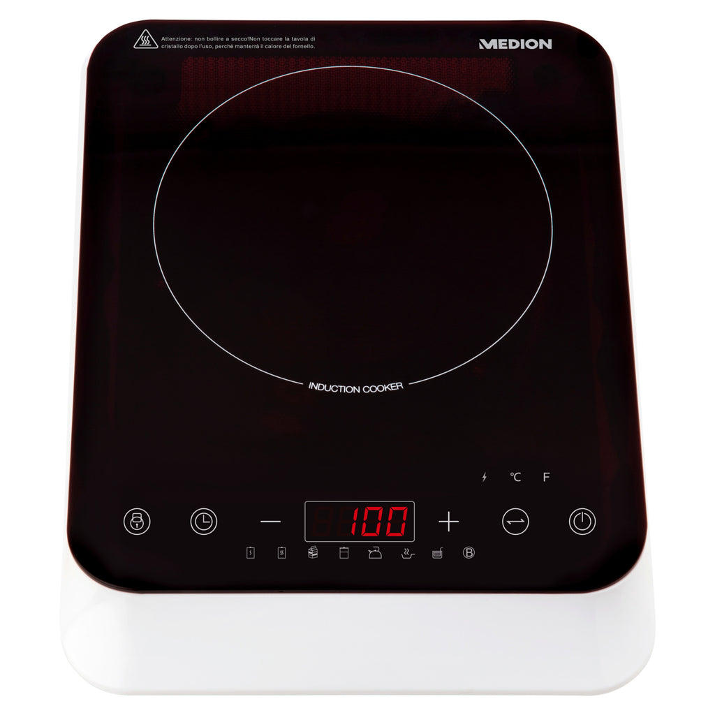 MEDION MD 18490 - Plaque à induction - 2000 W - 10 niveaux de température - 8 programmes automatiques - Noir