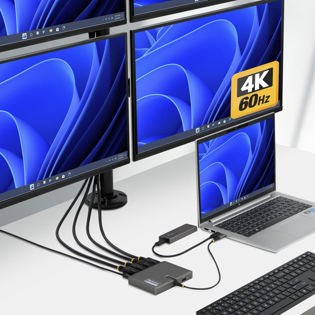 StarTech.com QUAD-USB-DP-ADAPT Station d'accueil USB 3.2 Gen 1 Type-C, 4K Ultra HD, Gris