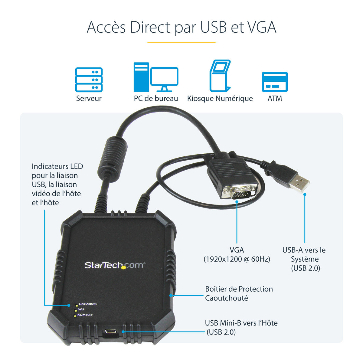 StarTech.com Adaptateur Crash Cart USB pour PC Portable avec Boîtier Durable, Console KVM, Transfert de Fichiers et Acqu