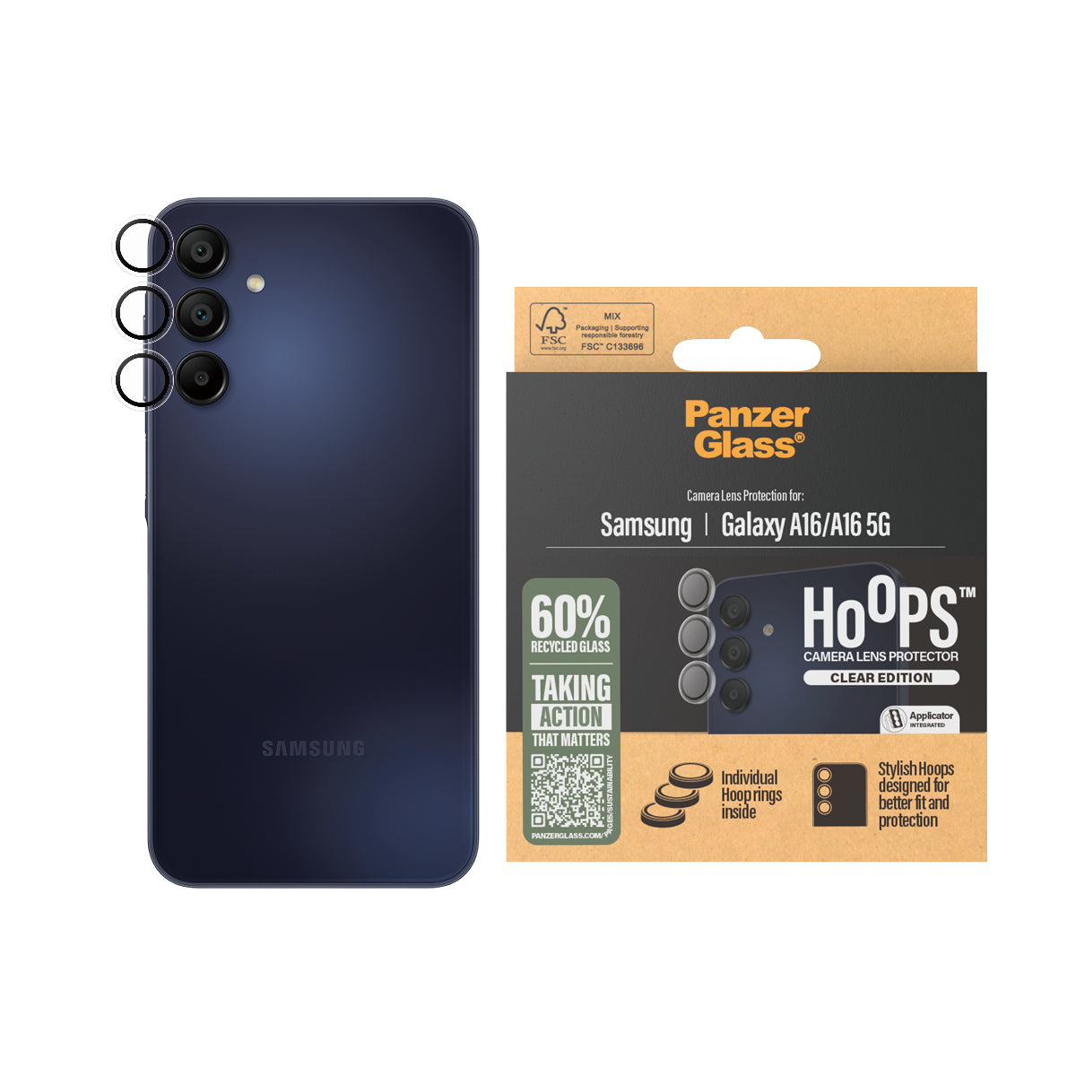 PanzerGlass ® Hoops® Camera Lens Protector Transparent Samsung Galaxy A16 | A16 5G Protection d'écran transparent 1 pièce(s)