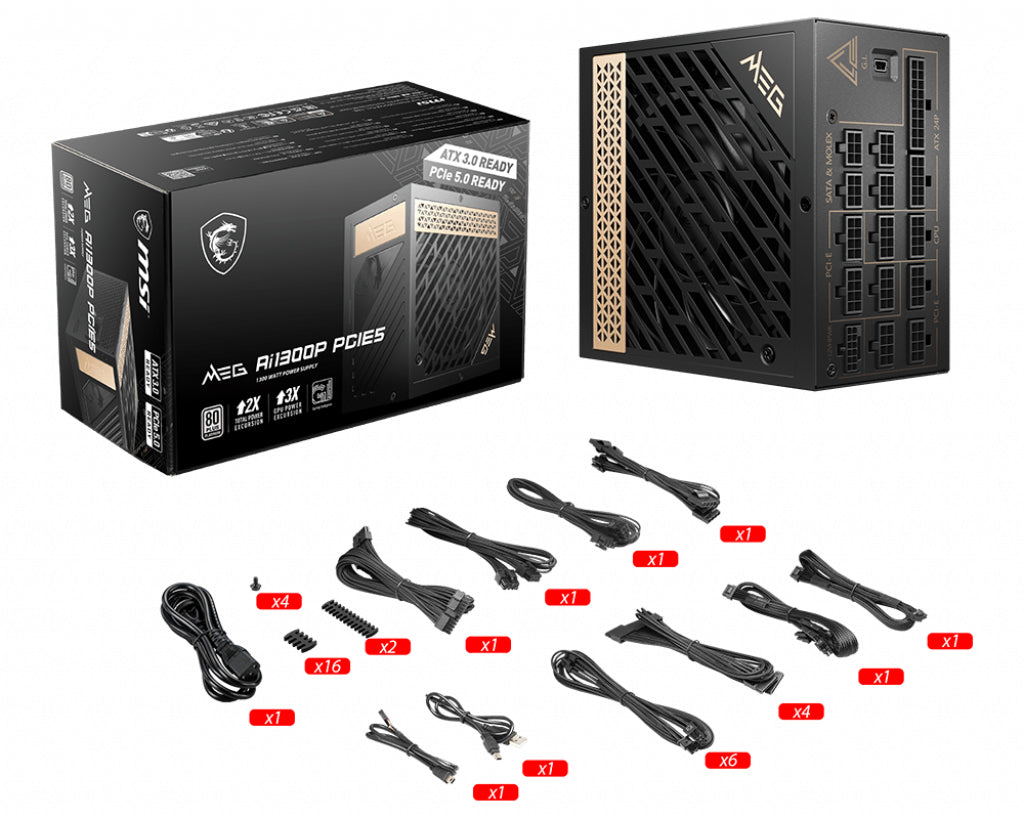 MSI MEG AI1300P PCIE5 unité d'alimentation d'énergie 1300 W 24-pin ATX ATX Noir - vue 5
