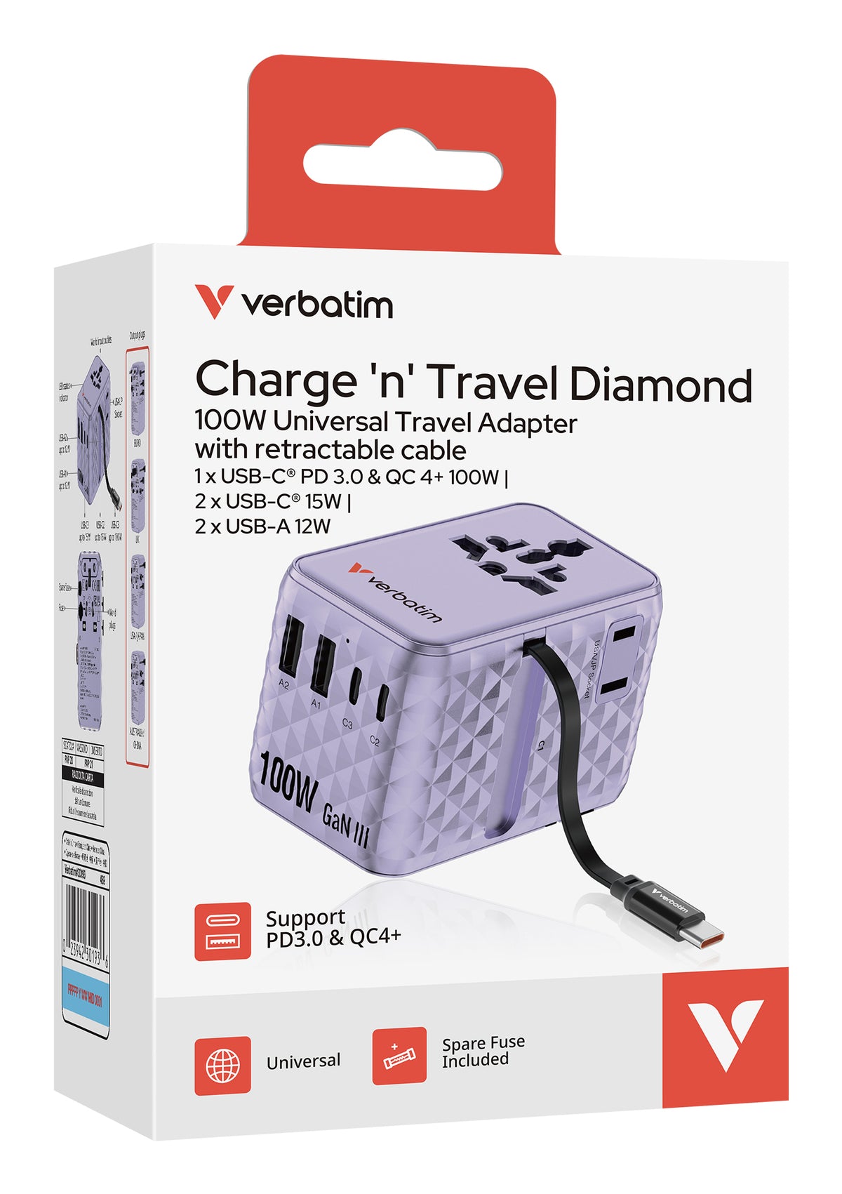 Verbatim 30193 Chargeur Universel Secteur Charge Rapide, Violet