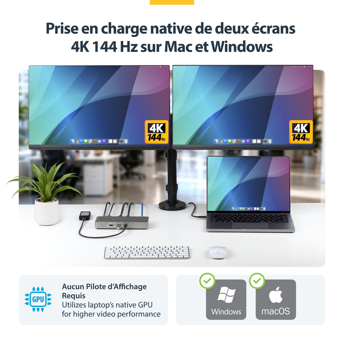 StarTech.com Station d'Accueil USB4 Double Sortie 4K, Chargeur 100W et 2,5GbE pour macOS et Windows