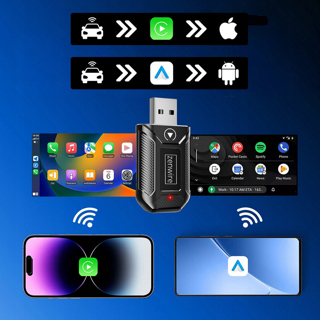 Mini-adaptateur CarPlay/Android Auto sans fil CarLink Audio USB/USB-C 10 m Zenwire M30