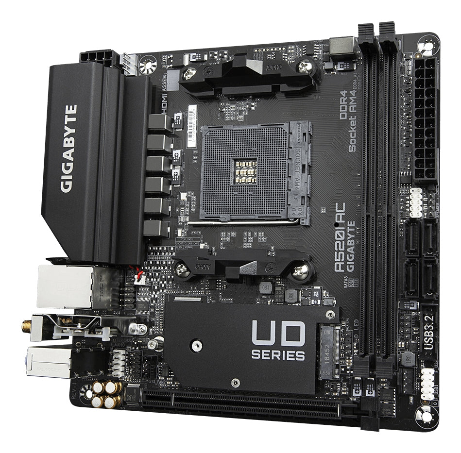 GIGABYTE A520I AC Carte Mère - Prend en charge les processeurs AMD Ryzen 5000 Series AM4, 6 phases VRM numériques, jusqu