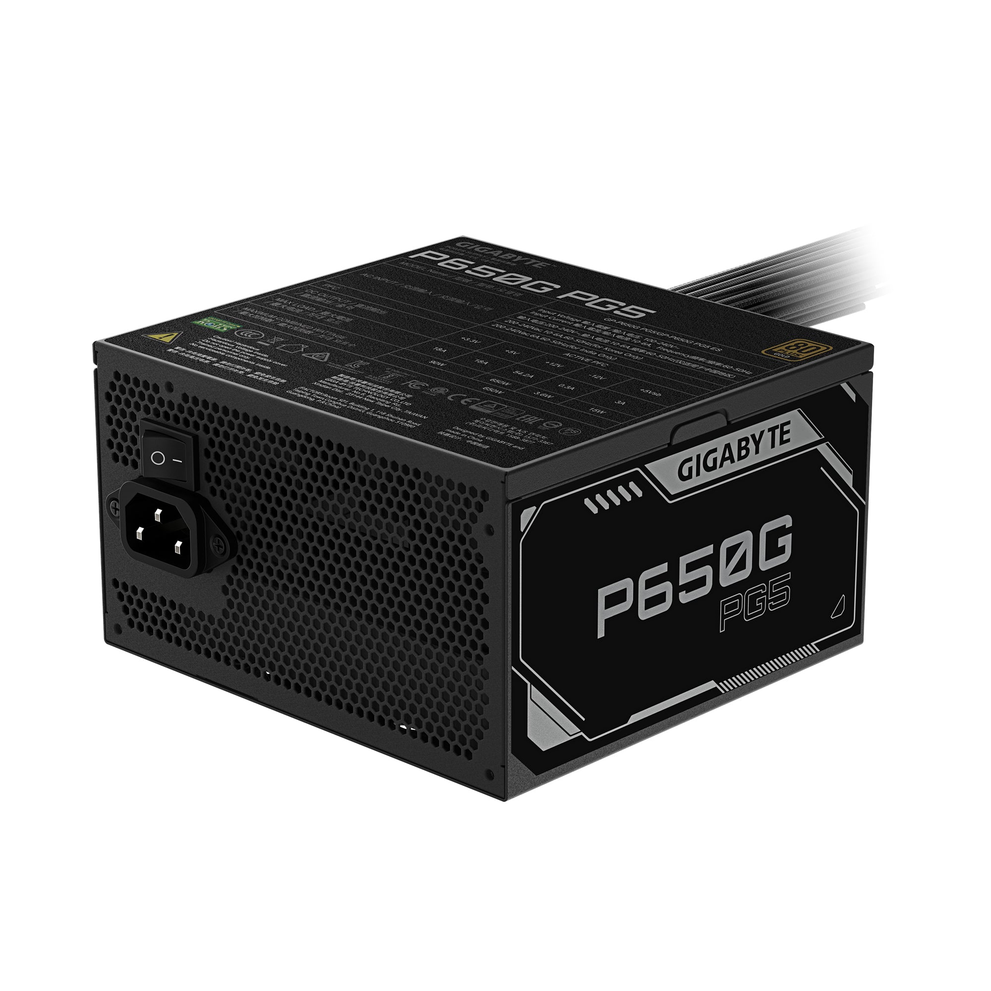 GIGABYTE P650G PCIE 5.1 Alimentation – PCIe 5.1, 80 PLUS Silver, ventilateur 120mm, compatible ATX 3.1, prise EU