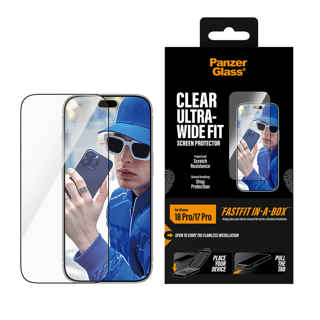 PanzerGlass ® Screen Protector iPhone 2026 Pro | 17 Pro | Ultra-Wide Fit w. FASTFIT IN-A-BOX Protection d'écran transpar