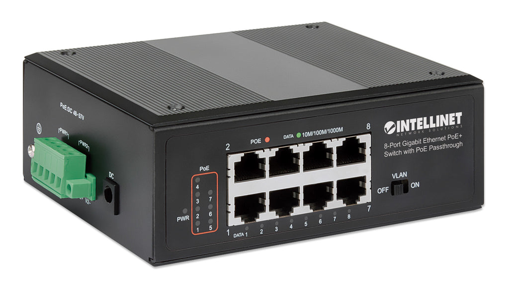Intellinet Commutateur réseau (switch) industriel Gigabit Ethernet PoE+ 8 ports avec passthrough PoE, 1 port PD PoE 95 W