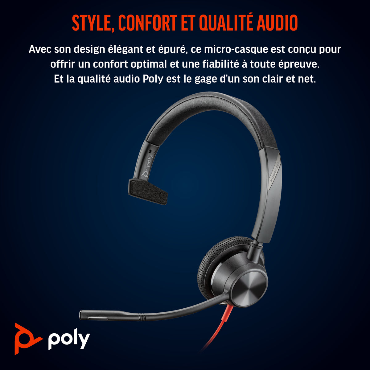 HP Poly Micro-casque Poly Blackwire 3315 monaural USB-C certifié Microsoft Teams + connexion 3,5 mm + adaptateur USB-C/A