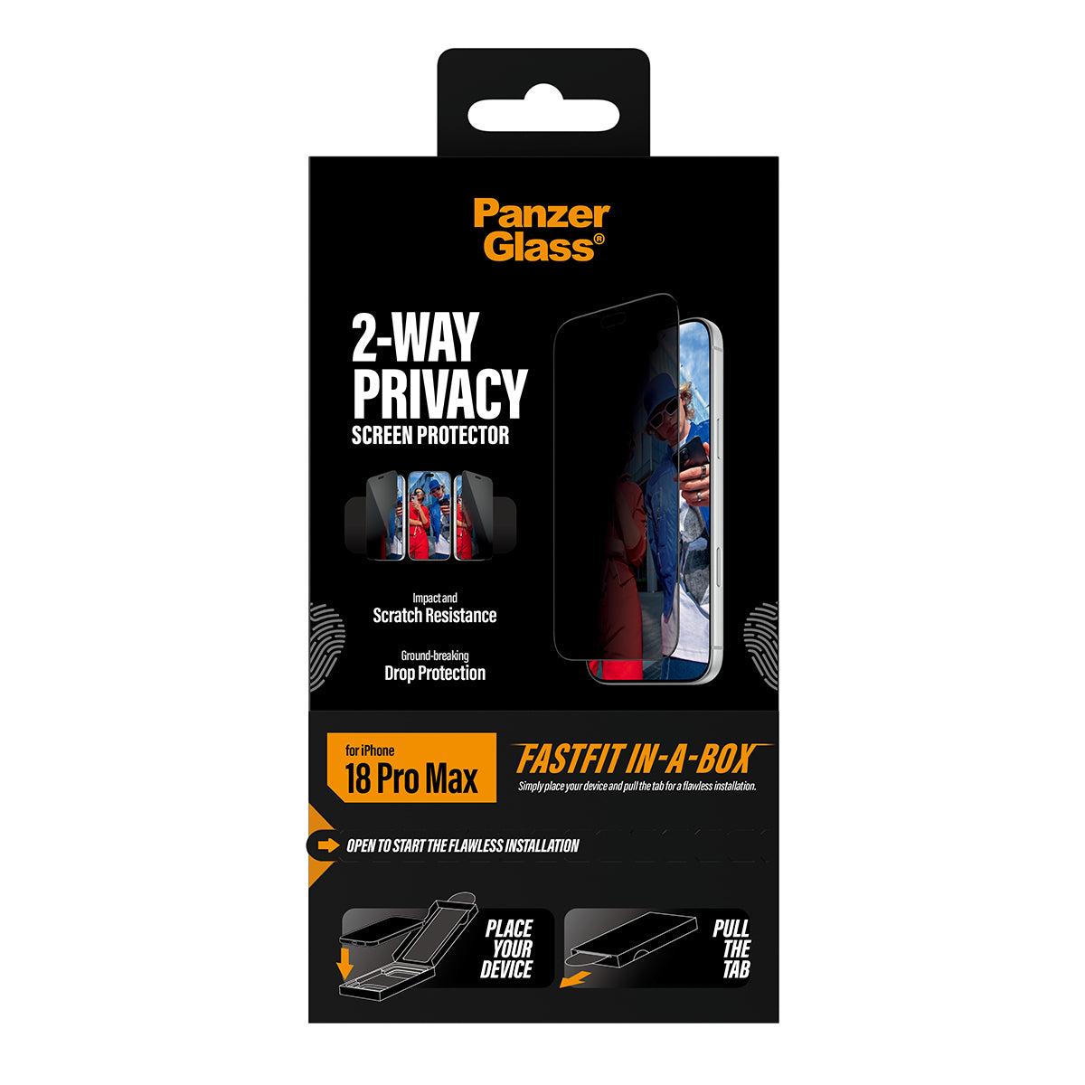PanzerGlass ® 2-Way Privacy Screen Protector iPhone 2026 Pro Max | Ultra-Wide Fit w. FASTFIT IN-A-BOX Protection d'écran