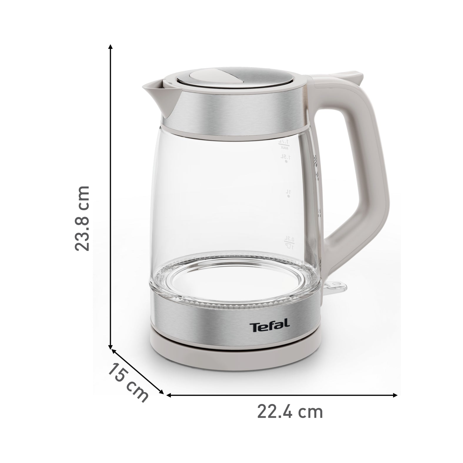 Tefal Glass Kettle KI605B30 bouilloire 1,7 L 2200 W Gris, Argent, Transparent