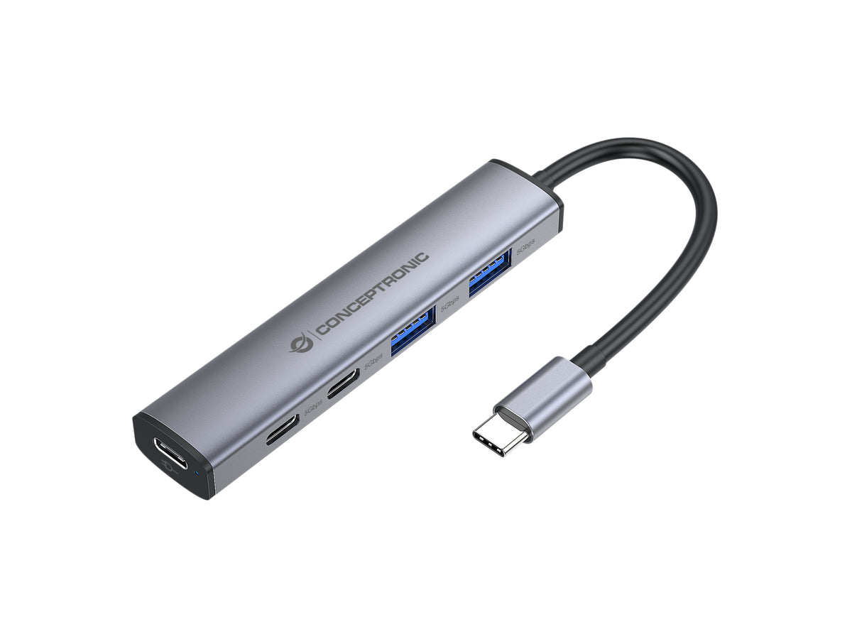 Conceptronic HUBBIES22G Hub USB 3.2 Gen 1 Type-C, 5000 Mbit/s, Gris