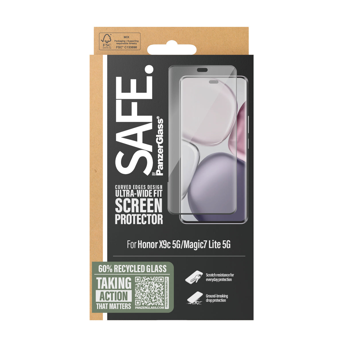 PanzerGlass SAFE. Protection d'écran avec Cadre Noir pour Honor X9c 5G et Magic7 Lite 5G, Ultra-Wide Fit, Transparent