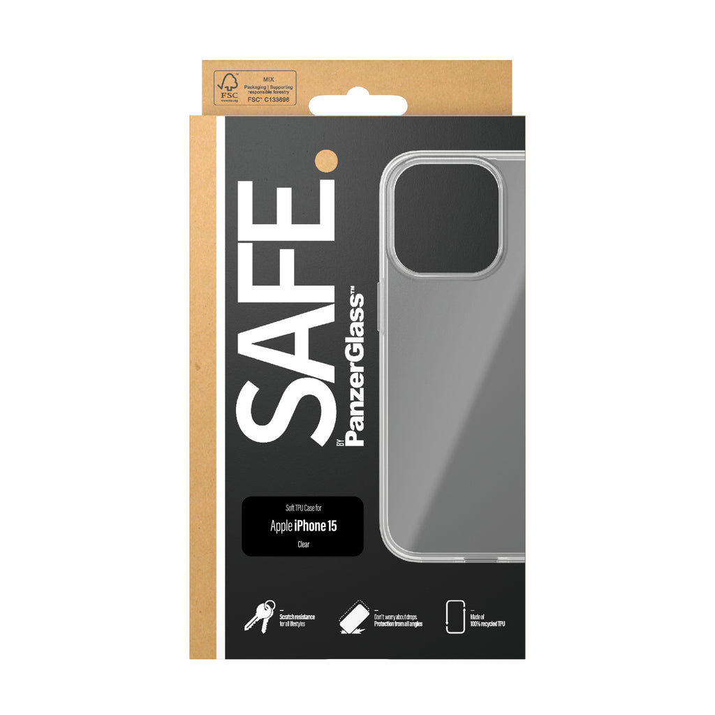 PanzerGlass SAFE. TPU Case Transparent pour iPhone 15, Coque de Protection
