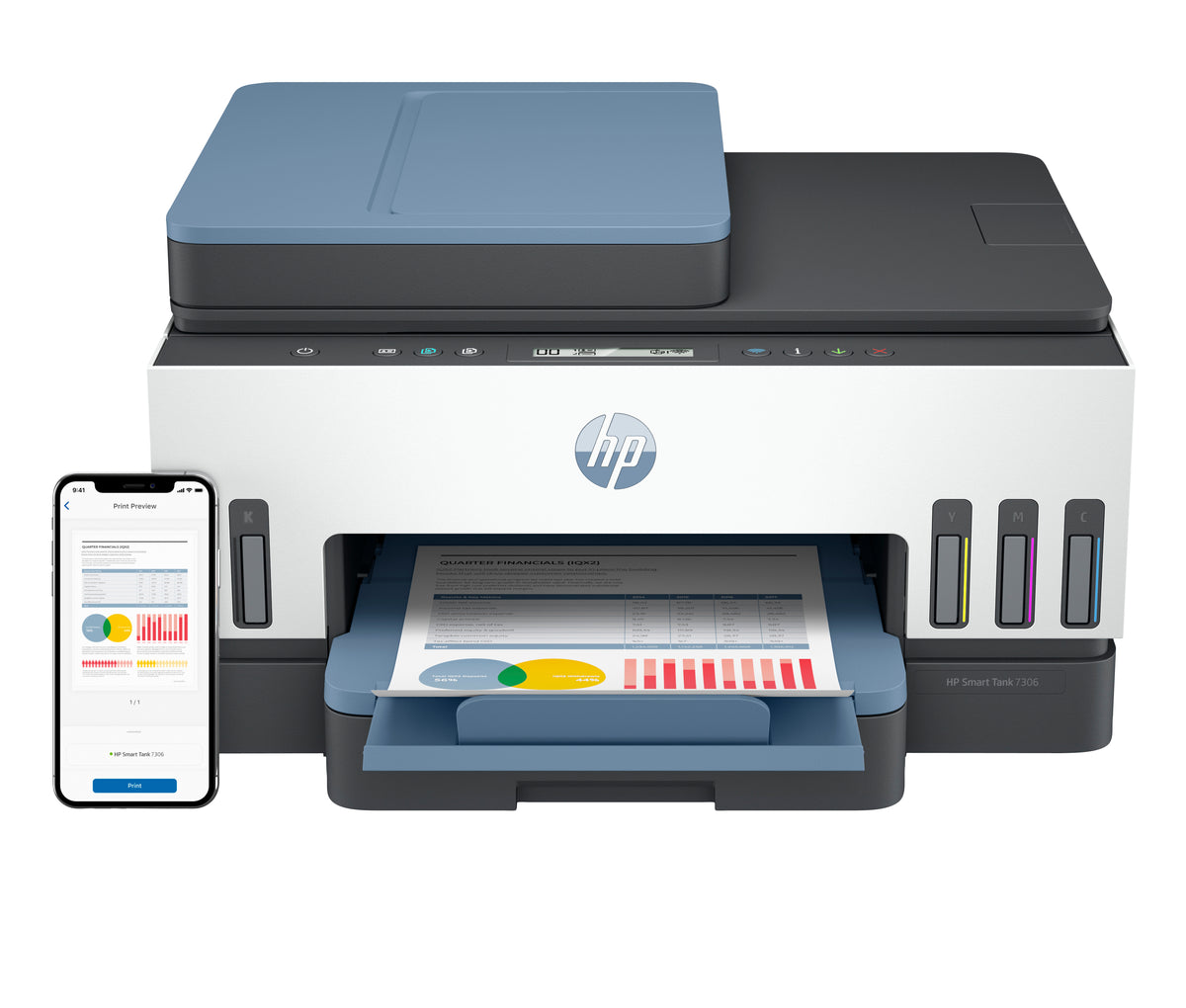 HP Smart Tank 7306 Imprimante Multifonction Couleur Sans Fil, Recto-Verso, Copieur et Scanner