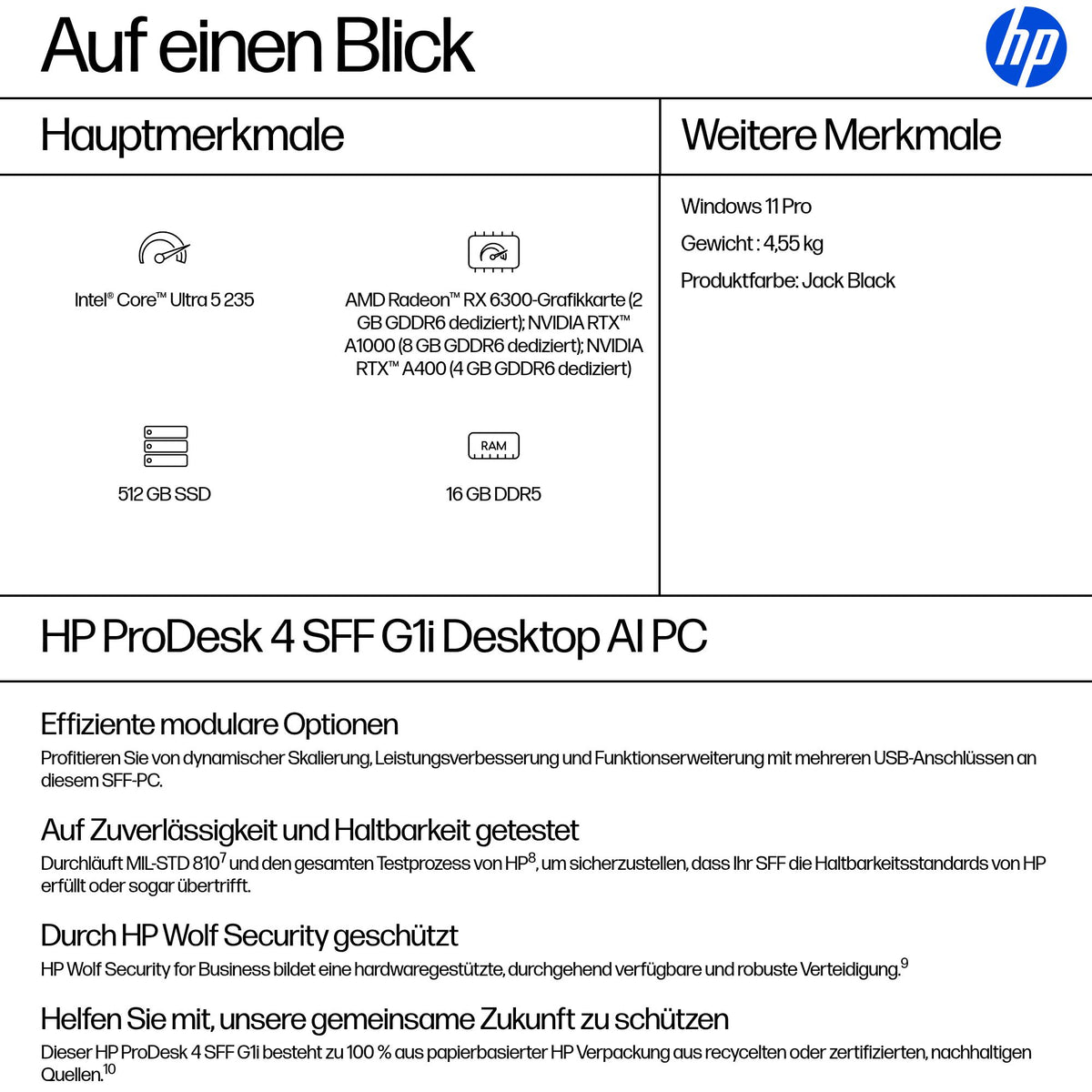 HP ProDesk 4 G1i AI SFF Core Ultra 5 235 16GB 512GB Intel Graphics Windows 11 Pro