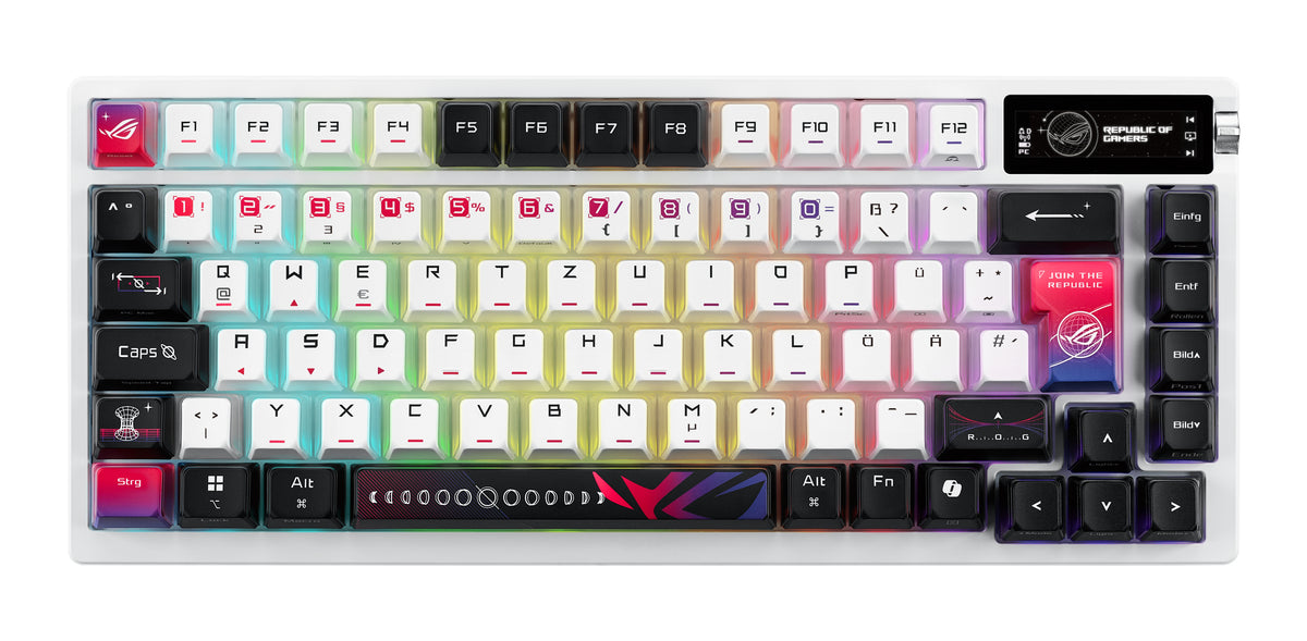 ASUS ROG Azoth X Clavier Gaming Mécanique 75% QWERTZ Blanc, USB, RF Wireless et Bluetooth