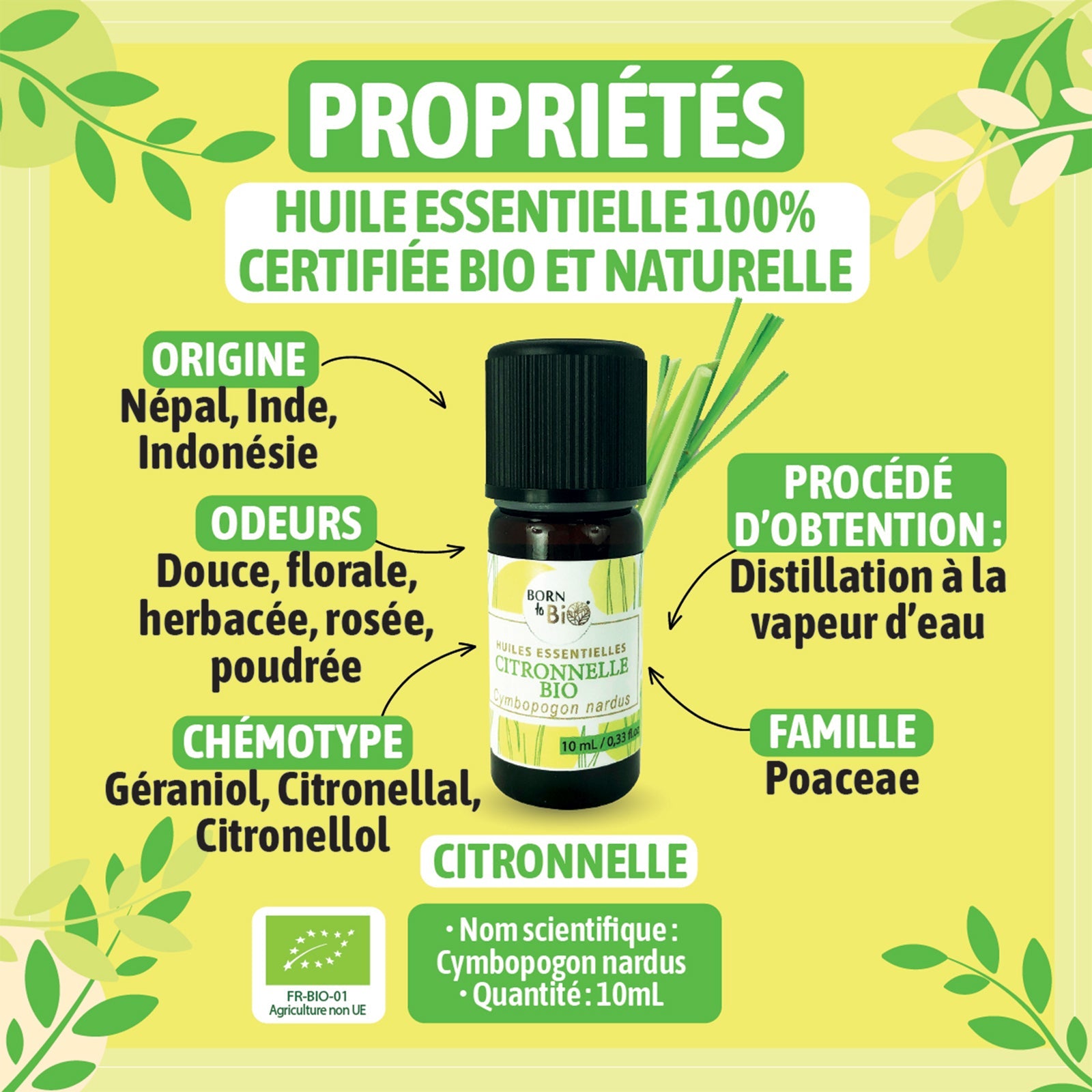 Huile essentielle Citronnelle Certifiée Bio