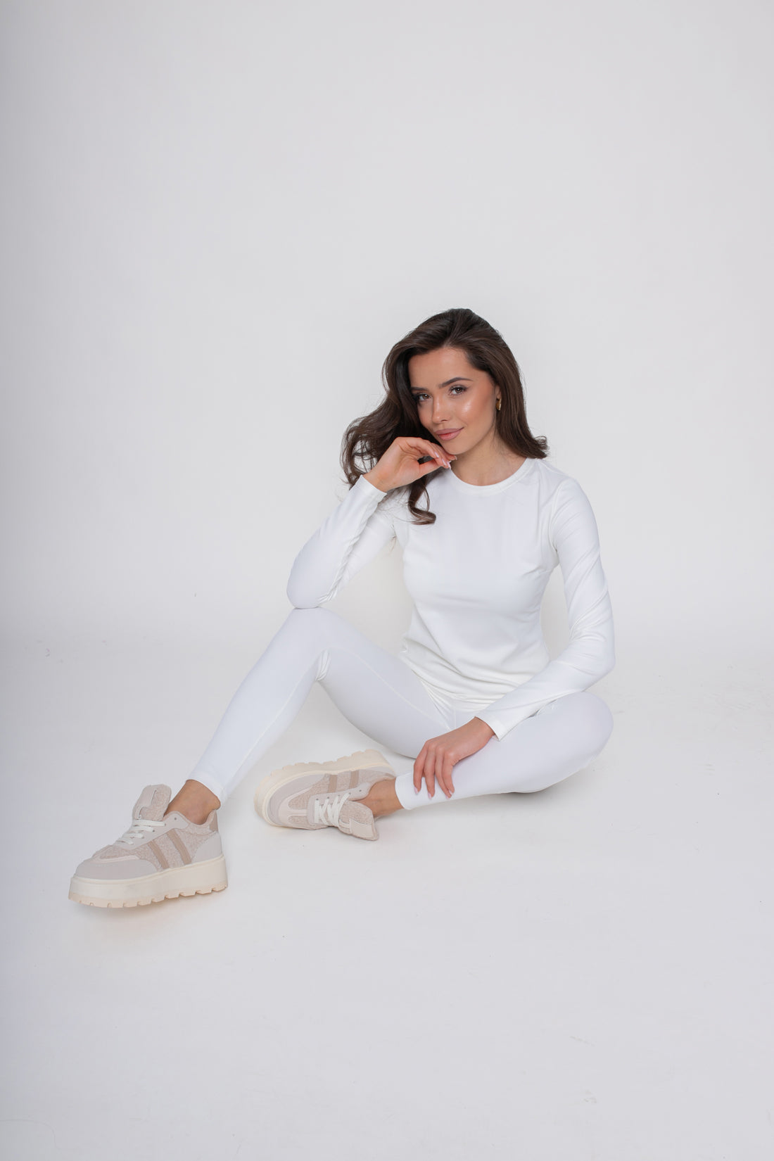 Blouse à manches longues pour femme en jersey fin côtelé - ajustée, extensible