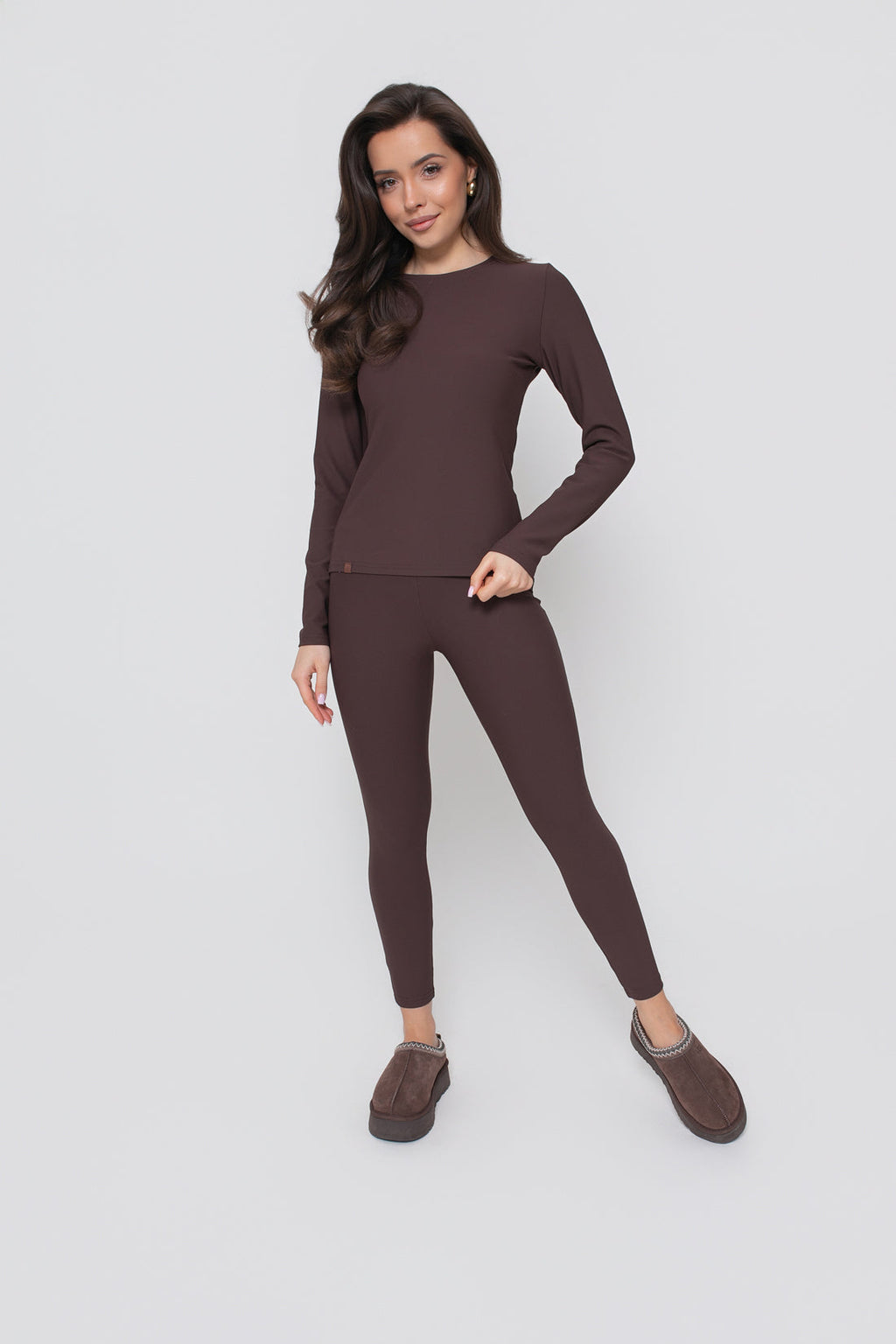 Blouse à manches longues pour femme en jersey fin côtelé - ajustée, extensible