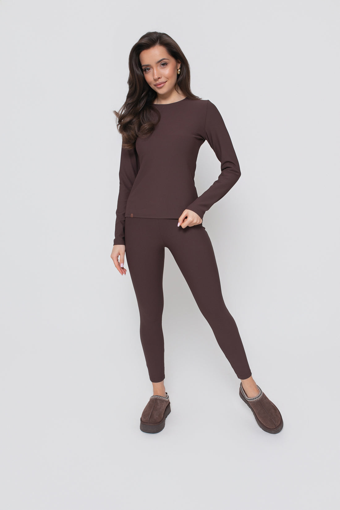 Blouse à manches longues pour femme en jersey fin côtelé - ajustée, extensible