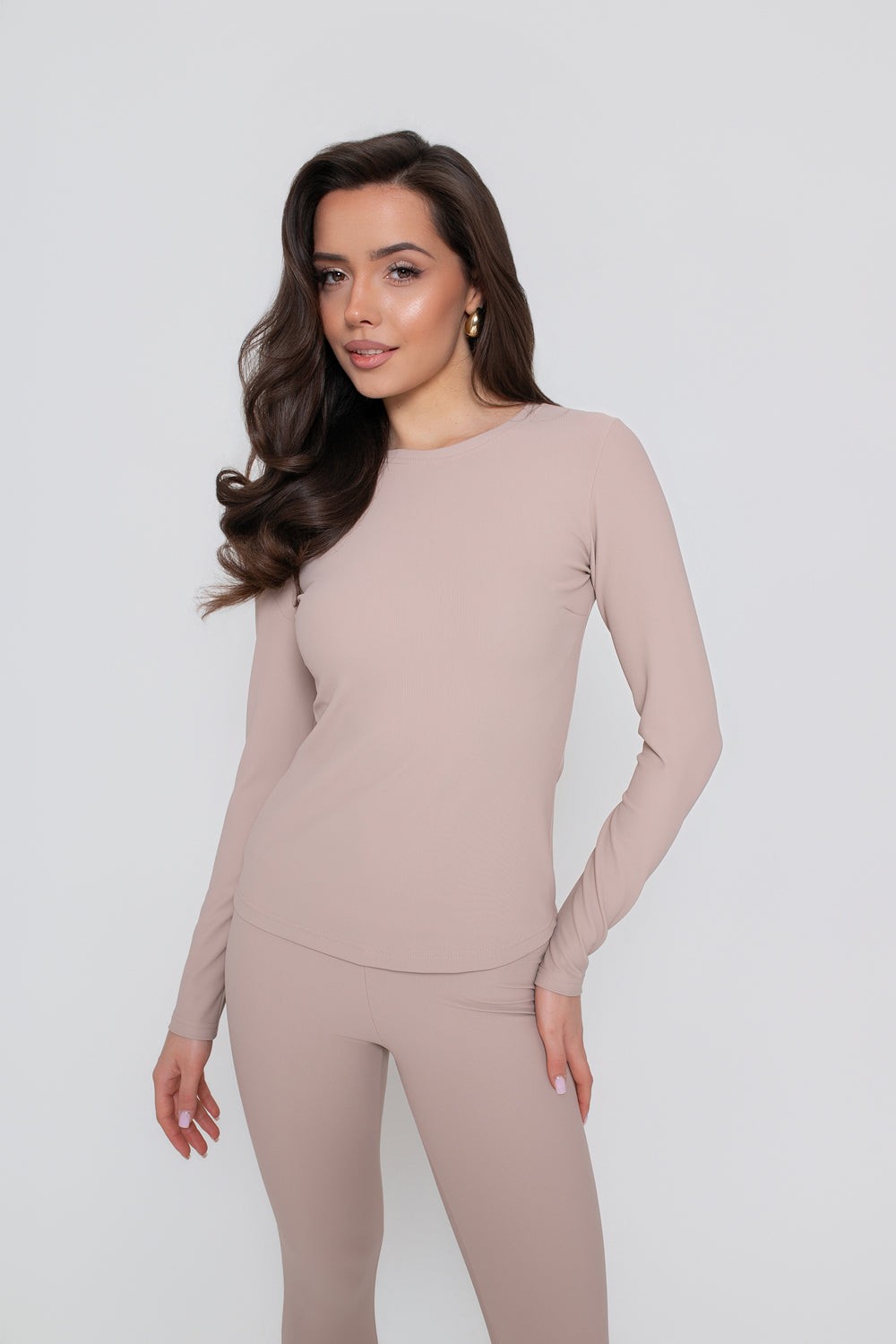 Blouse à manches longues pour femme en jersey fin côtelé - ajustée, extensible