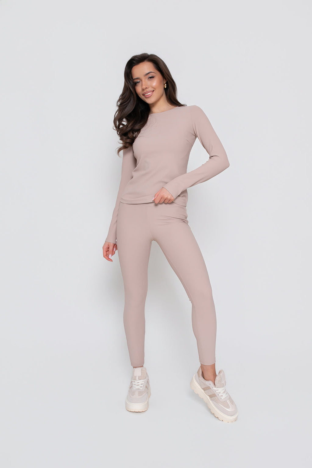 Blouse à manches longues pour femme en jersey fin côtelé - ajustée, extensible