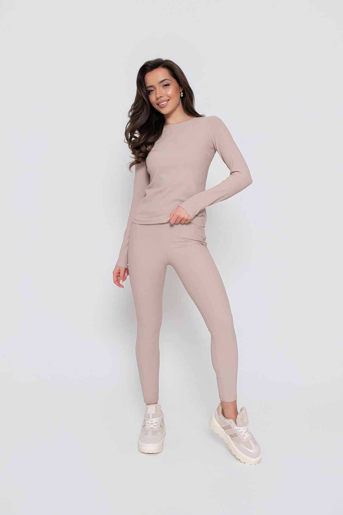 Blouse à manches longues pour femme en jersey fin côtelé - ajustée, extensible
