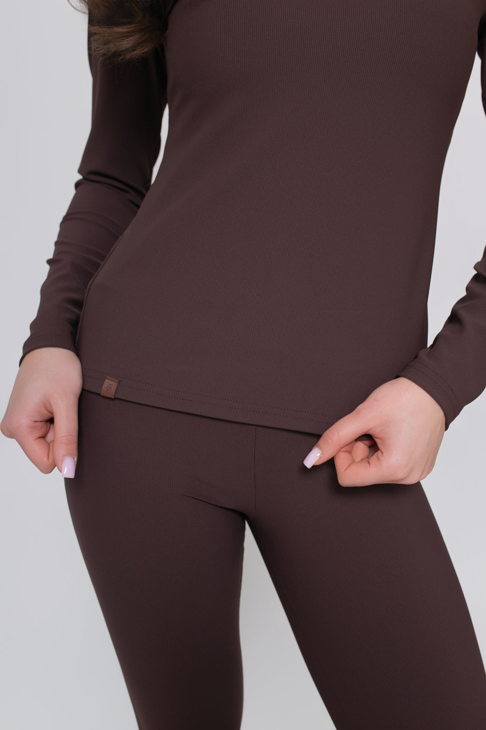 Blouse à manches longues pour femme en jersey fin côtelé - ajustée, extensible