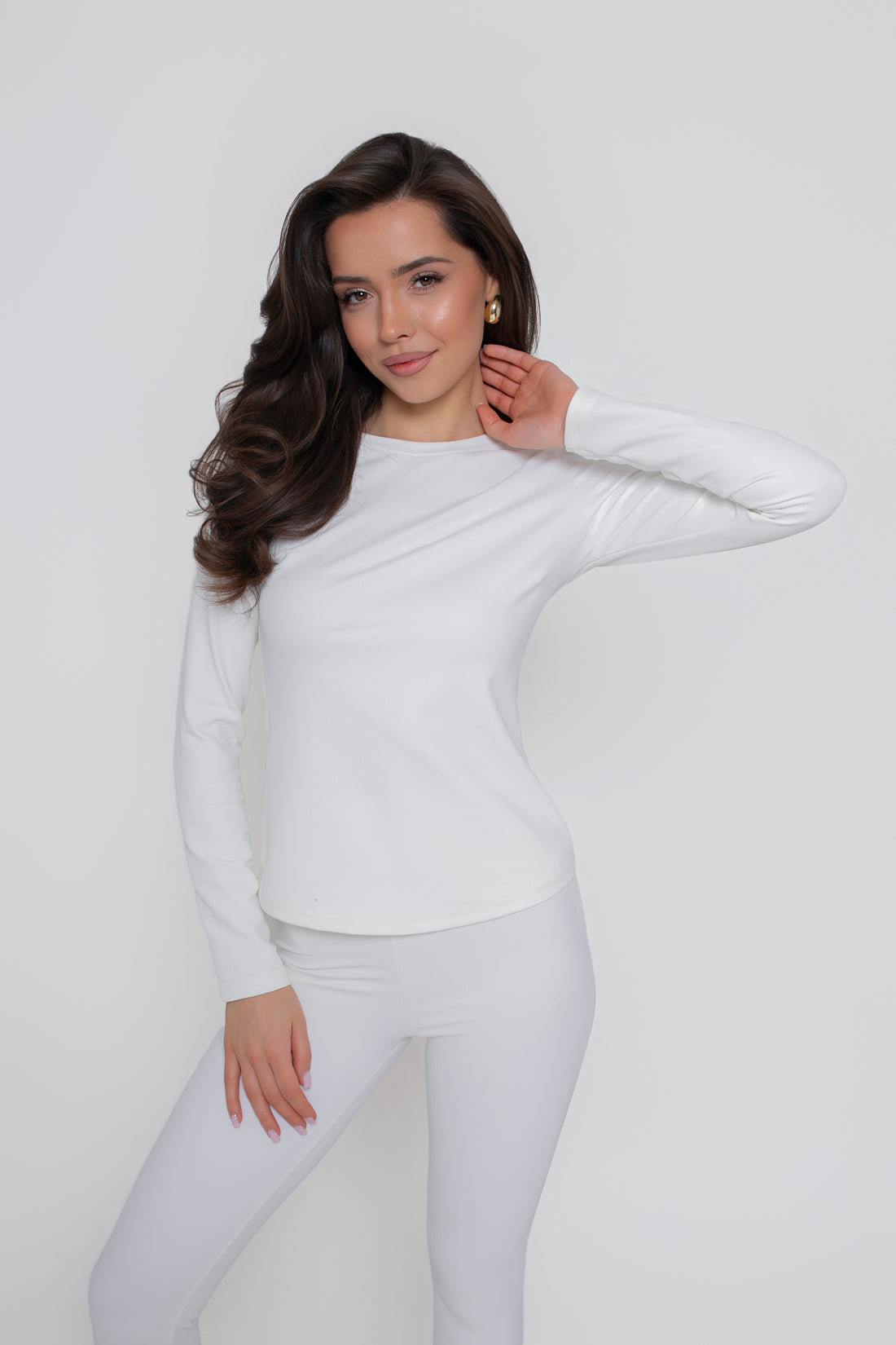 Blouse à manches longues pour femme en jersey fin côtelé - ajustée, extensible