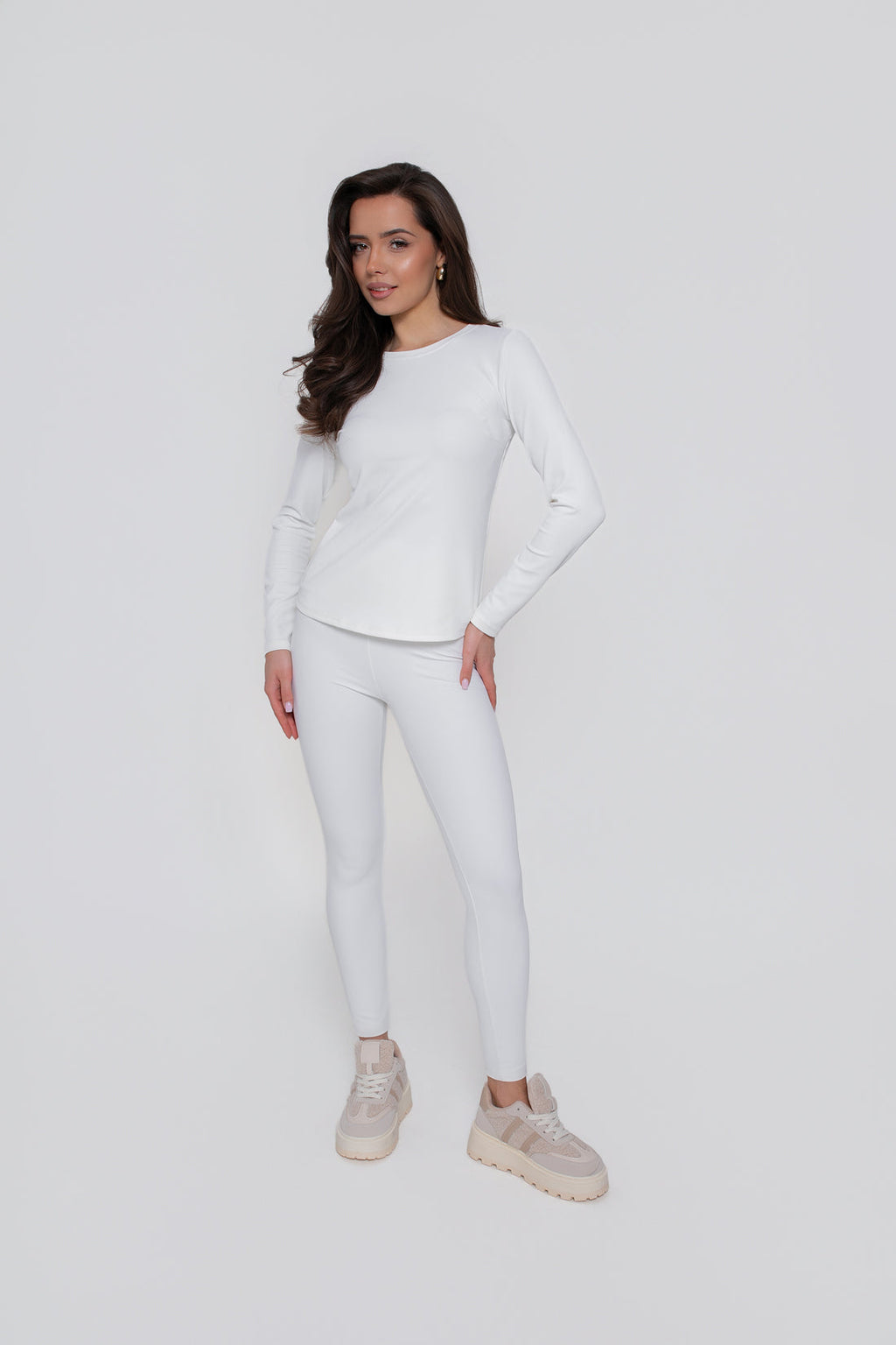 Blouse à manches longues pour femme en jersey fin côtelé - ajustée, extensible