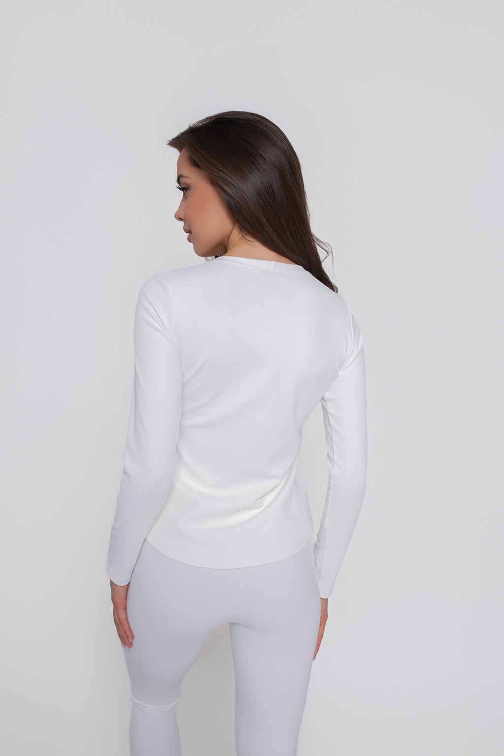 Blouse à manches longues pour femme en jersey fin côtelé - ajustée, extensible
