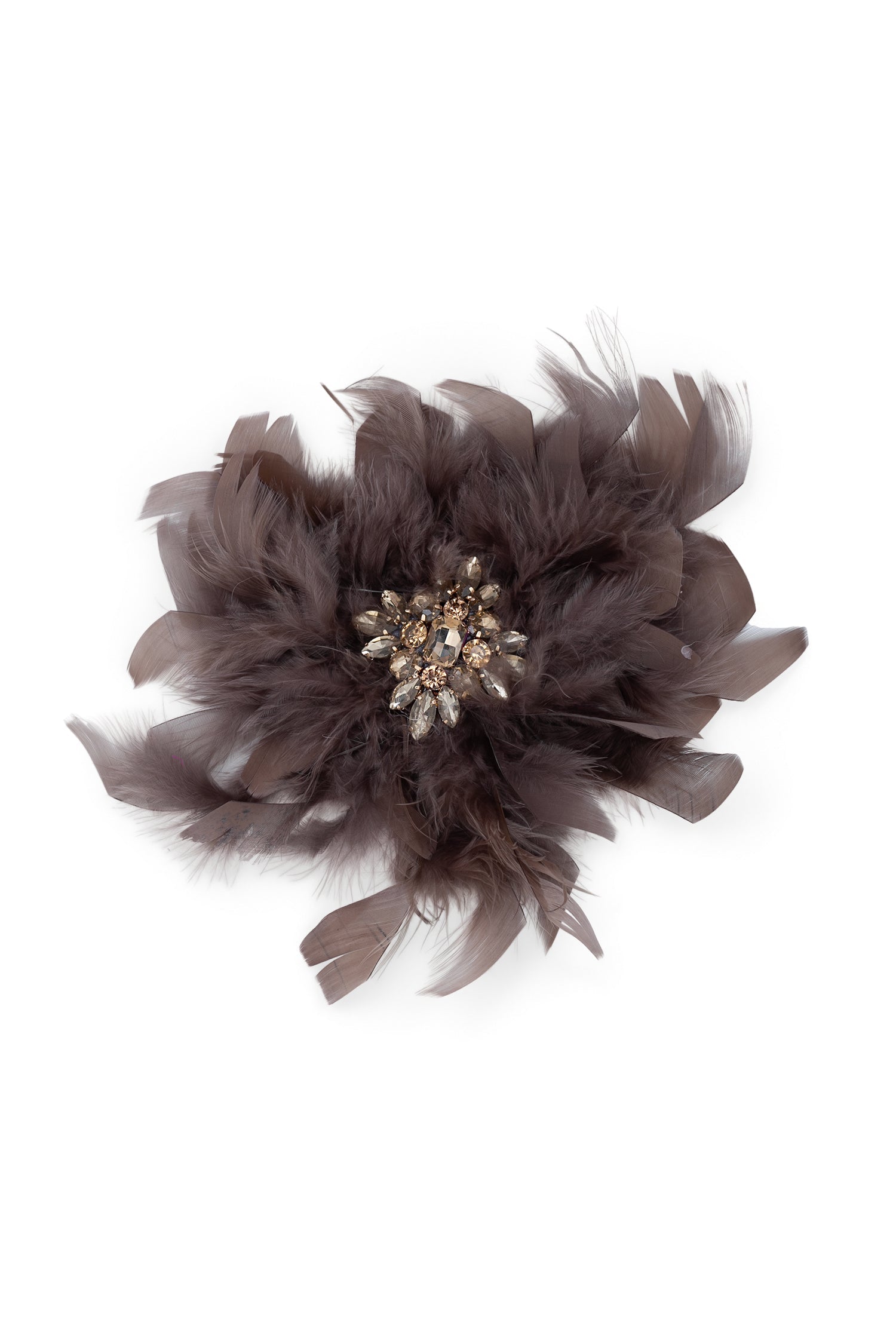 Broche - fleur en plumes, marron