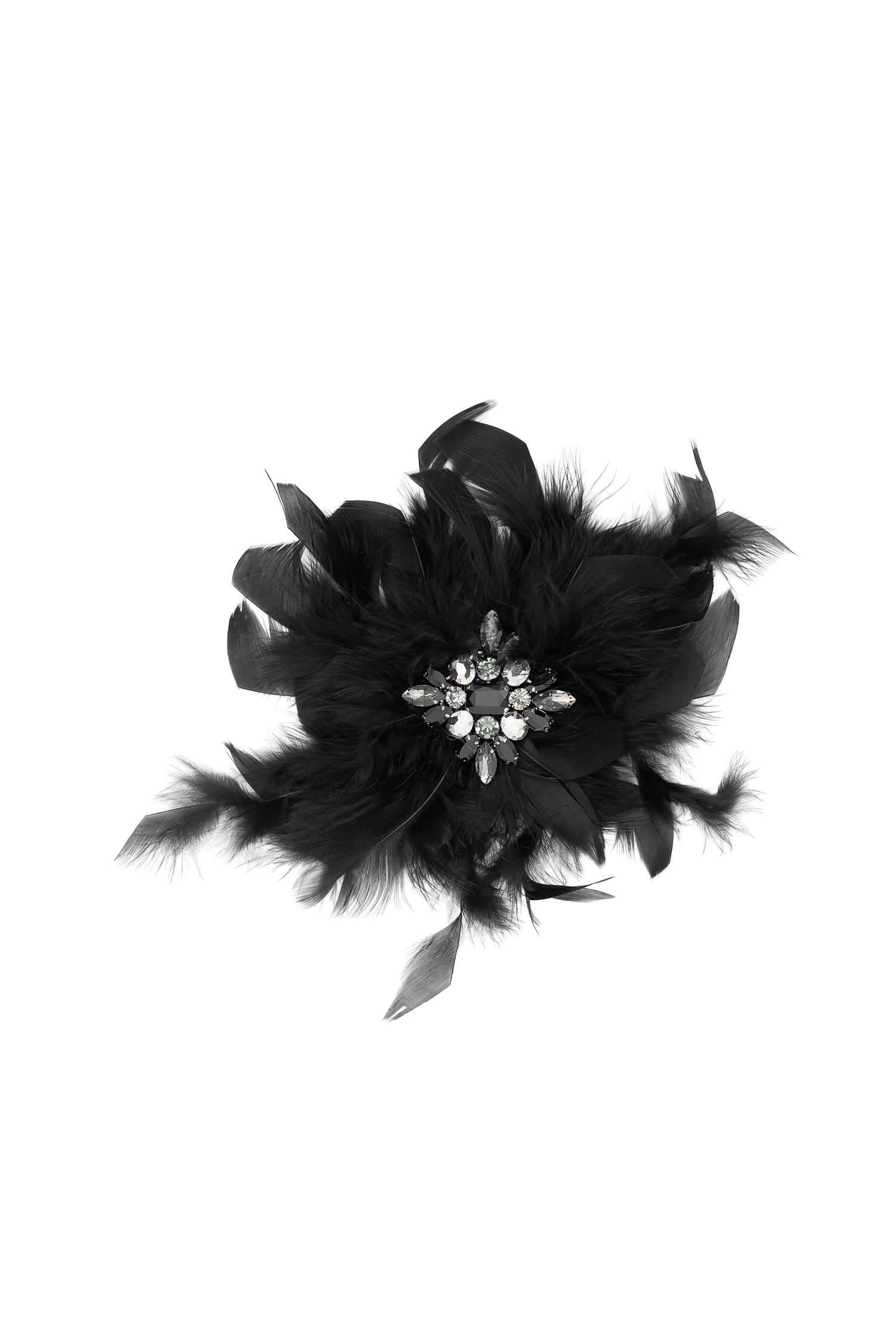 Broche - fleur en plumes, noire