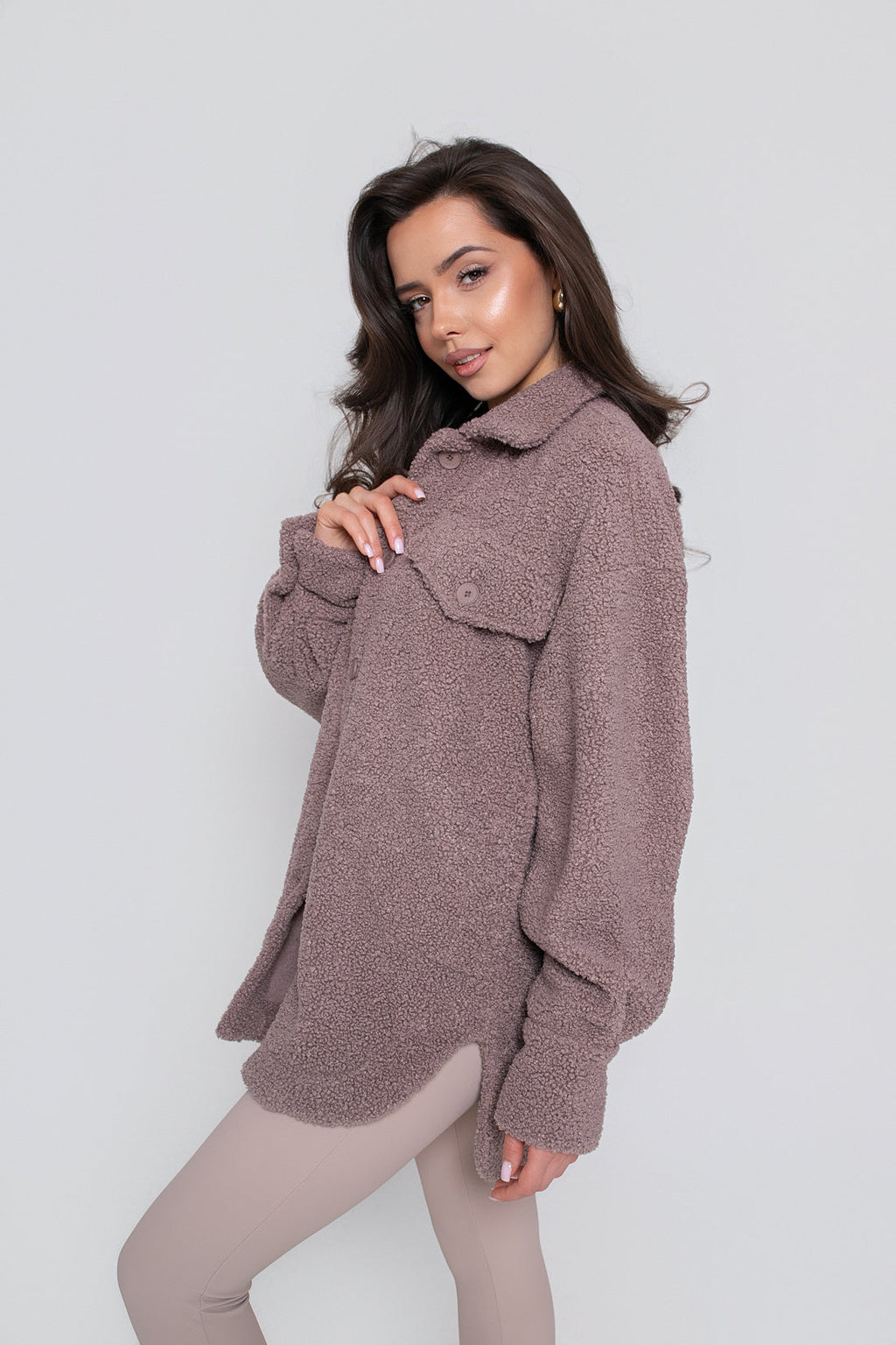Chemise chaude pour femme en agneau, boutonnée