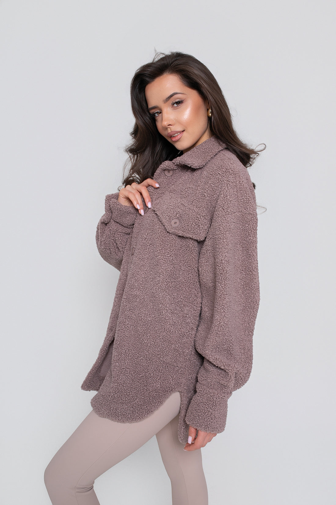 Chemise chaude pour femme en agneau, boutonnée