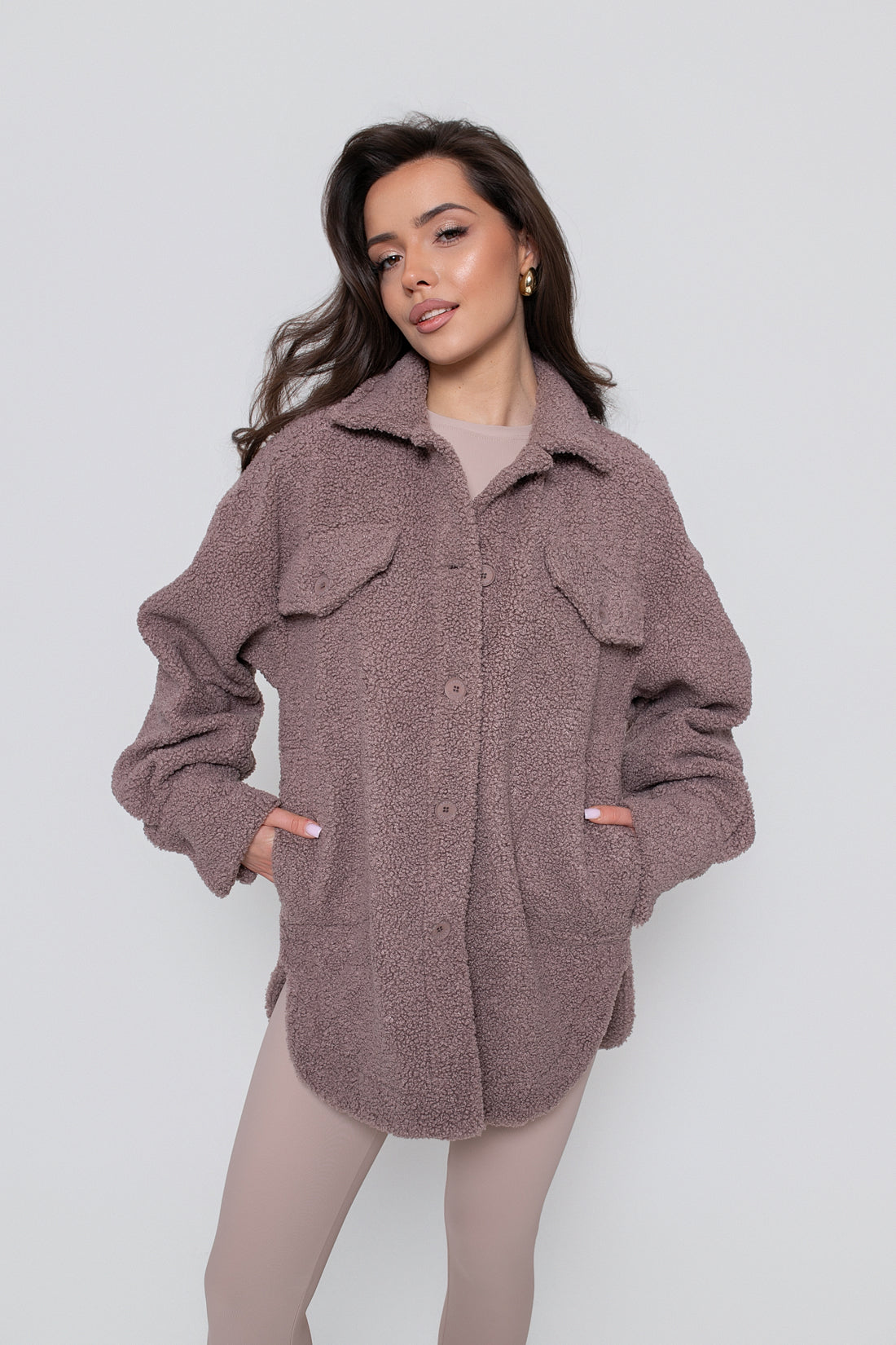 Chemise chaude pour femme en agneau, boutonnée