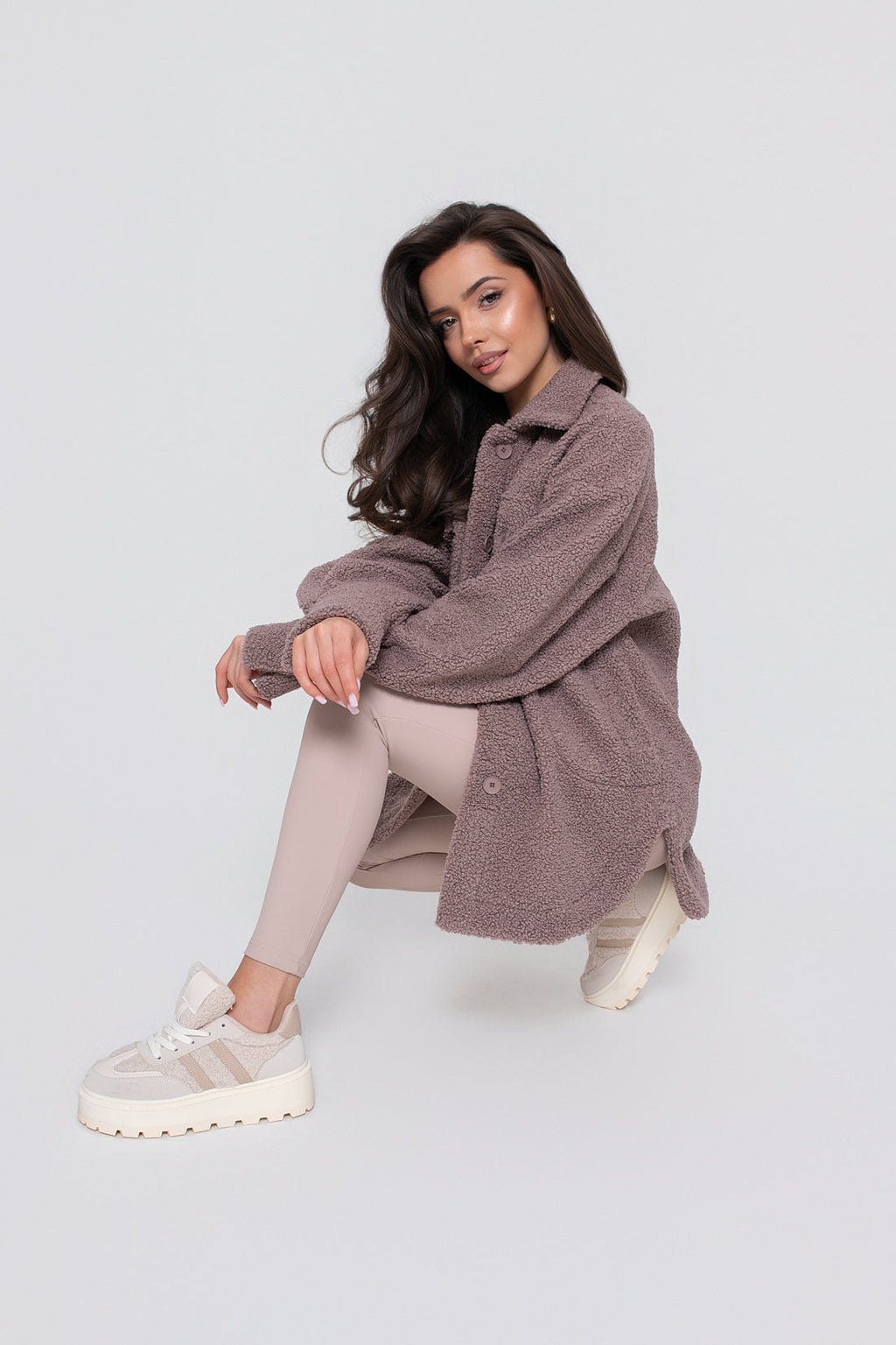 Chemise chaude pour femme en agneau, boutonnée